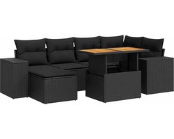 vidaXL - 7-delige - Loungeset - met - kussens - poly - rattan - zwart