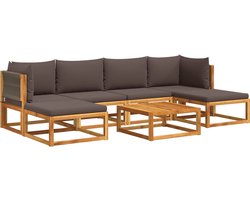 vidaXL 7-delige Tuinbankstel met kussens grijs Loungeset - Tuinset - Acacia Hout - Buitendecoratie - Lounge Set - Tuinmeubels - Outdoor Furniture - Balkon Decoratie