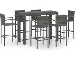 vidaXL - 7-delige - Tuinbarset - met - armleuningen - poly - rattan - grijs