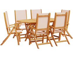 vidaXL - 7-delige - Tuinset - massief - acaciahout - en - textileen