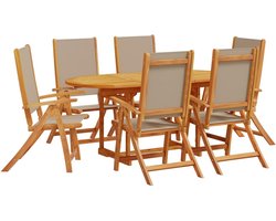 vidaXL 7-delige Tuinset - Massief Acaciahout - Uitschuifbaar Tuinmeubleset - Houten Tuinbank - Eetkamerset - Buitentafel - Terrasmeubilair