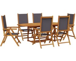 vidaXL - 7-delige - Tuinset - massief - hout - en - stof - antracietkleurig