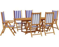 vidaXL - 7-delige - Tuinset - massief - hout - en - stof - blauw - en - wit