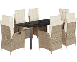 vidaXL - 7-delige - Tuinset - met - kussens - poly - rattan - beige