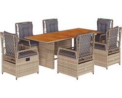 vidaXL - 7-delige - Tuinset - met - kussens - poly - rattan - beige