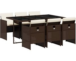 vidaXL - 7-delige - Tuinset - met - kussens - poly - rattan - bruin
