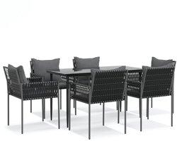 vidaXL - 7-delige - Tuinset - met - kussens - poly - rattan - en - staal