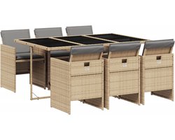vidaXL - 7-delige - Tuinset - met - kussens - poly - rattan - gemengd - beige