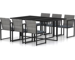 vidaXL - 7-delige - Tuinset - met - kussens - poly - rattan - grijs