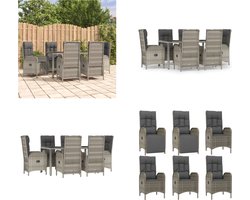 vidaXL - 7-delige - Tuinset - met - kussens - poly - rattan - grijs