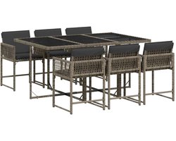 vidaXL - 7-delige - Tuinset - met - kussens - poly - rattan - grijs