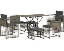 vidaXL - 7-delige - Tuinset - met - kussens - poly - rattan - grijs