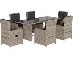 vidaXL - 7-delige - Tuinset - met - kussens - poly - rattan - grijs