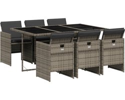 vidaXL - 7-delige - Tuinset - met - kussens - poly - rattan - grijs
