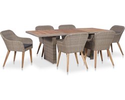 vidaXL - 7-delige - Tuinset - met - kussens - poly - rattan - zwart