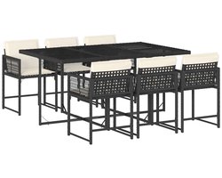 vidaXL - 7-delige - Tuinset - met - kussens - poly - rattan - zwart