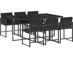 vidaXL - 7-delige - Tuinset - met - kussens - poly - rattan - zwart