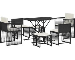 vidaXL 7-delige Tuinset met kussens poly rattan zwart - Tuinset - Tuinsets - Loungeset - Tuintafel