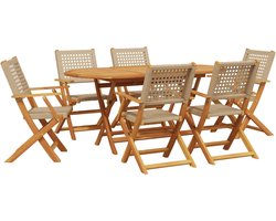 vidaXL - 7-delige - Tuinset - poly - rattan - en - massief - hout - beige