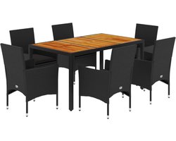 vidaXL 7-delige Tuinset - Poly Rattan - Zwart