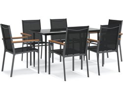 vidaXL - 7-delige - Tuinset - textileen - en - staal - zwart