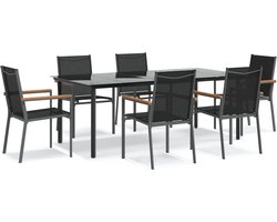 vidaXL - 7-delige - Tuinset - textileen - en - staal - zwart