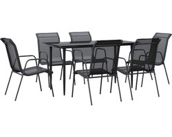vidaXL - 7-delige - Tuinset - textileen - en - staal - zwart