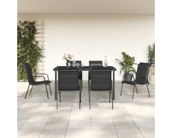 vidaXL - 7-delige - Tuinset - textileen - en - staal - zwart