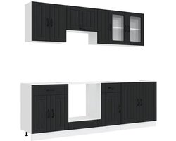 vidaXL - 8-delige - Keukenkastenset - Kalmar - bewerkt - hout - zwart