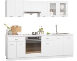 vidaXL - 8-delige - Keukenkastenset - Lyon - bewerkt - hout - wit