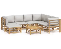 vidaXL - 8-delige - Loungeset - met - kussens - bamboe - lichtgrijs