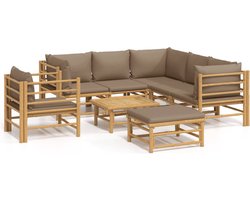 vidaXL - 8-delige - Loungeset - met - kussens - bamboe - taupe