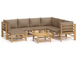 vidaXL - 8-delige - Loungeset - met - kussens - bamboe - taupe