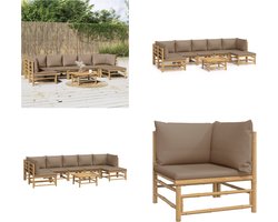 vidaXL - 8-delige - Loungeset - met - kussens - bamboe - taupe