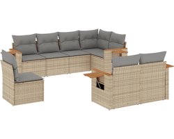 vidaXL - 8-delige - Loungeset - met - kussens - poly - rattan - beige