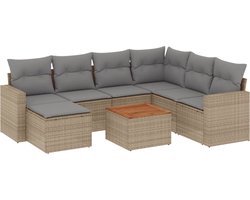 vidaXL - 8-delige - Loungeset - met - kussens - poly - rattan - beige