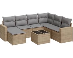 vidaXL - 8-delige - Loungeset - met - kussens - poly - rattan - beige