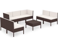 vidaXL - 8-delige - Loungeset - met - kussens - poly - rattan - bruin