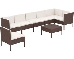 vidaXL - 8-delige - Loungeset - met - kussens - poly - rattan - bruin