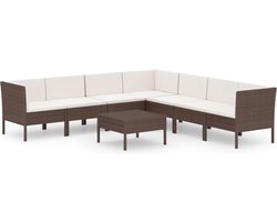 vidaXL - 8-delige - Loungeset - met - kussens - poly - rattan - bruin