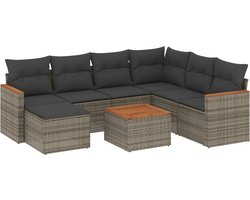 vidaXL - 8-delige - Loungeset - met - kussens - poly - rattan - grijs