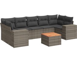 vidaXL - 8-delige - Loungeset - met - kussens - poly - rattan - grijs