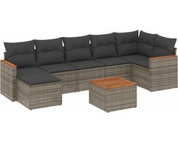 vidaXL - 8-delige - Loungeset - met - kussens - poly - rattan - grijs