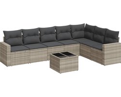 vidaXL - 8-delige - Loungeset - met - kussens - poly - rattan - lichtgrijs