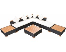vidaXL - 8-delige - Loungeset - met - kussens - poly - rattan - zwart
