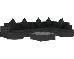 vidaXL - 8-delige - Loungeset - met - kussens - poly - rattan - zwart