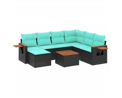 vidaXL - 8-delige - Loungeset - met - kussens - poly - rattan - zwart