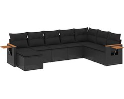 vidaXL - 8-delige - Loungeset - met - kussens - poly - rattan - zwart