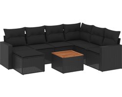 vidaXL - 8-delige - Loungeset - met - kussens - poly - rattan - zwart