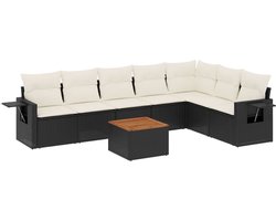 vidaXL - 8-delige - Loungeset - met - kussens - poly - rattan - zwart